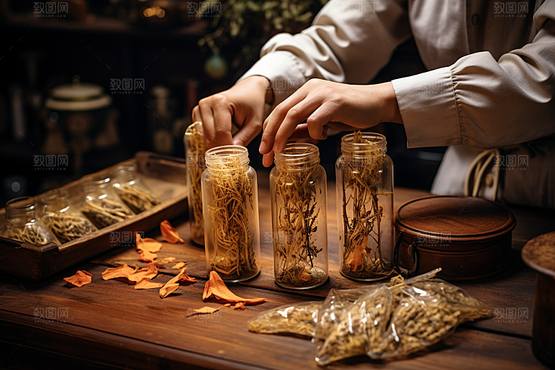 中医配药医学抓药摄影图