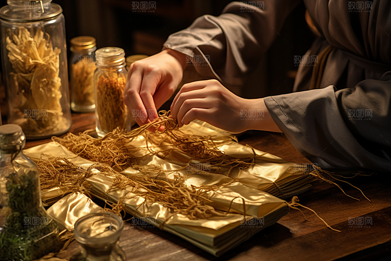 中医配药特写中草药摄影图