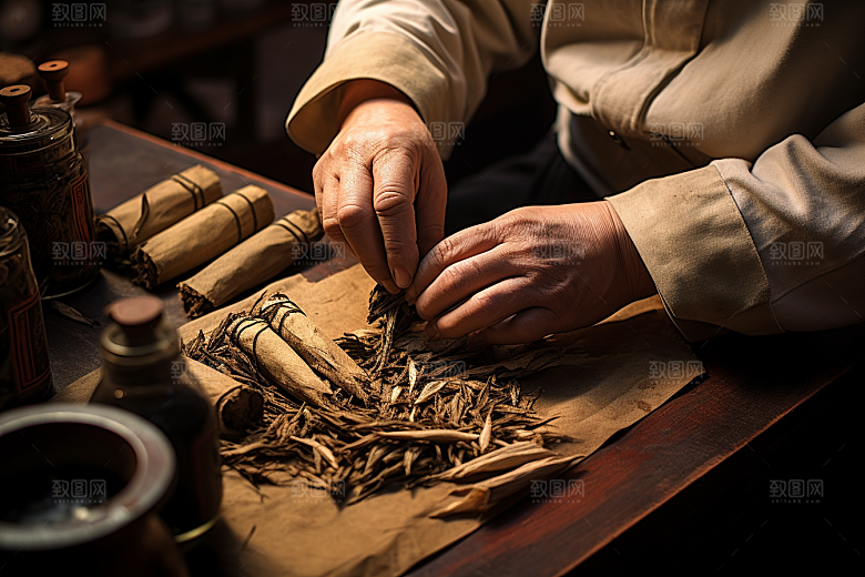 中医配药特写中草药摄影图
