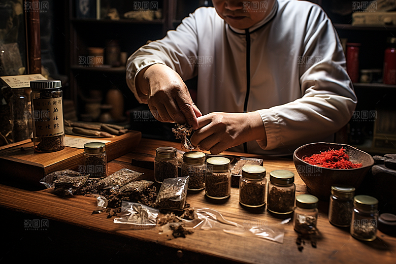 中医配药中国传统中草药摄影图