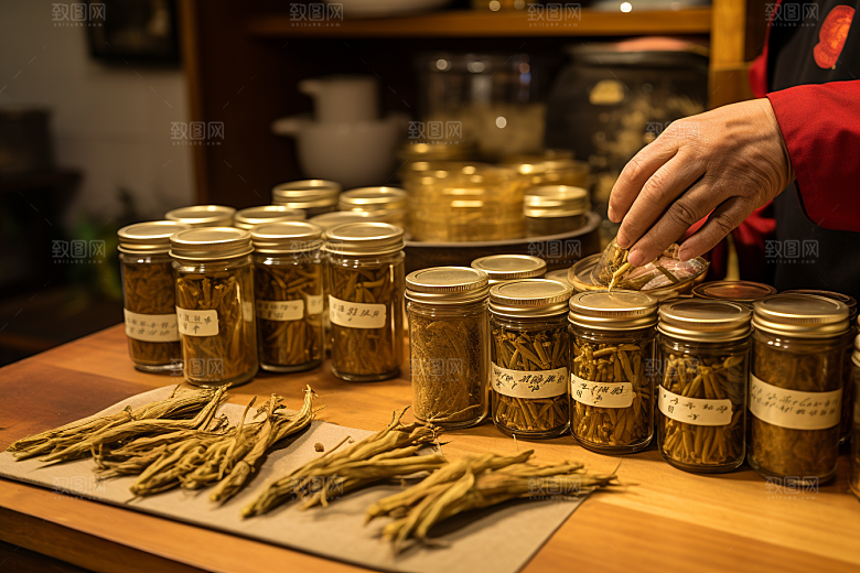 中医配药中国传统抓药摄影图