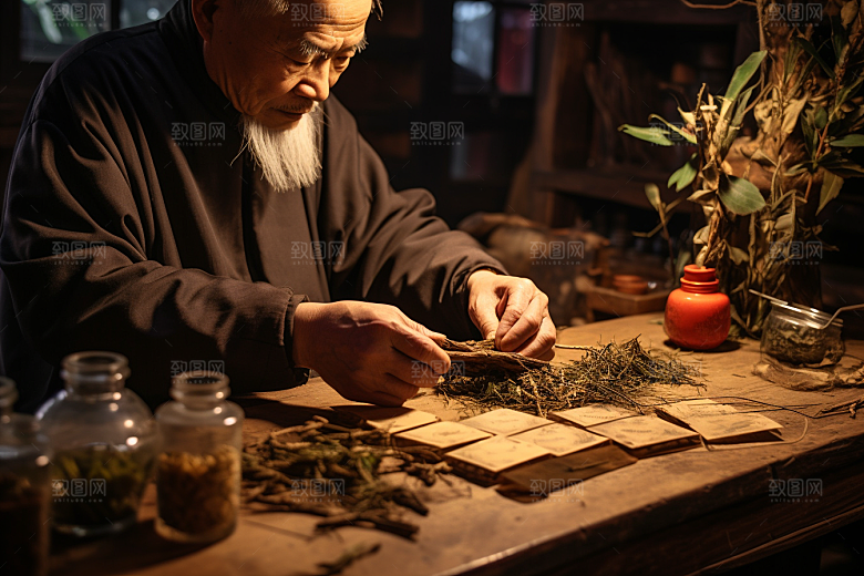 中医配药拿药中草药摄影图