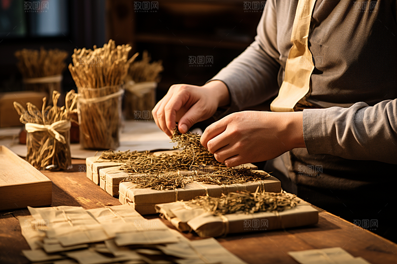中医配药抓药拿药摄影图