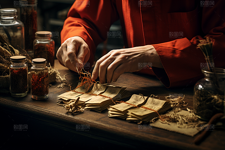 中医配药中国传统抓药摄影图