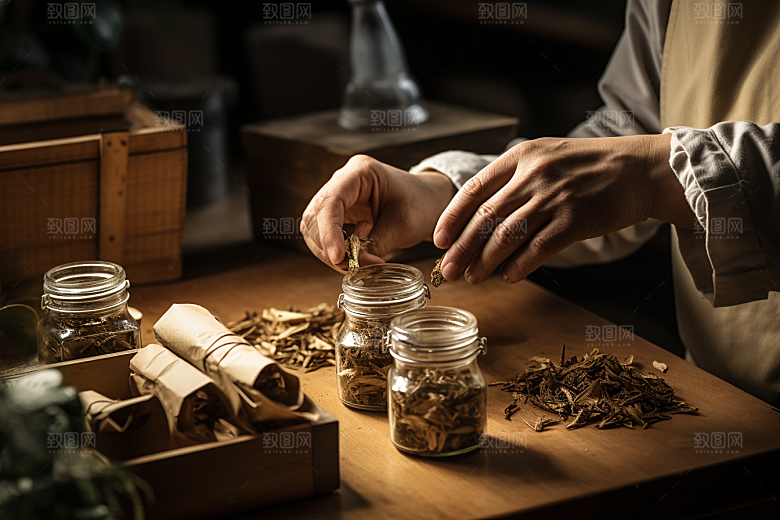 中医配药药房抓药摄影图