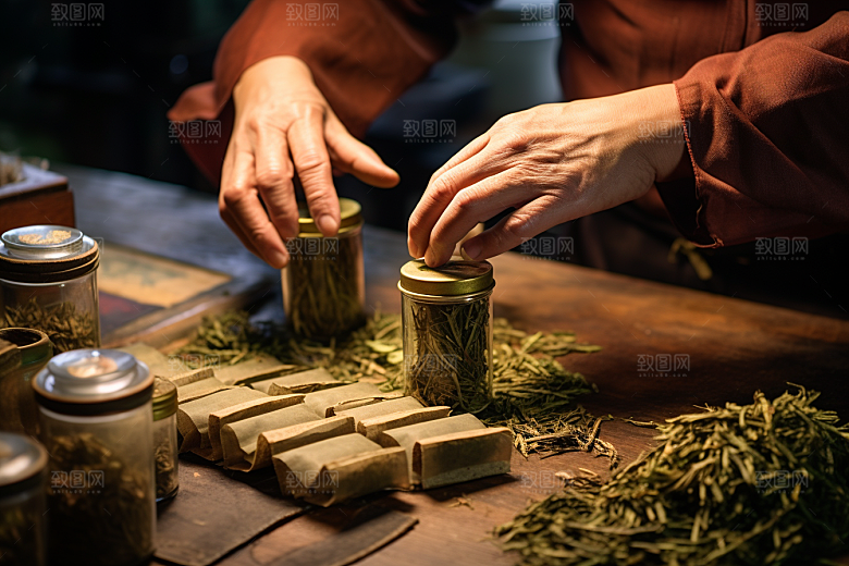 中医配药药房特写摄影图