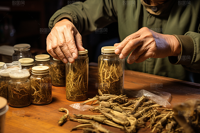 中医配药医学抓药摄影图