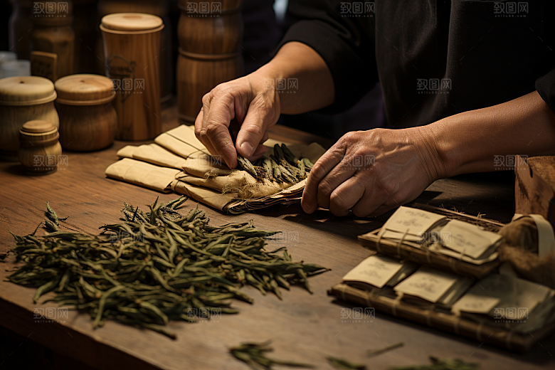 中医配药中国传统拿药摄影图