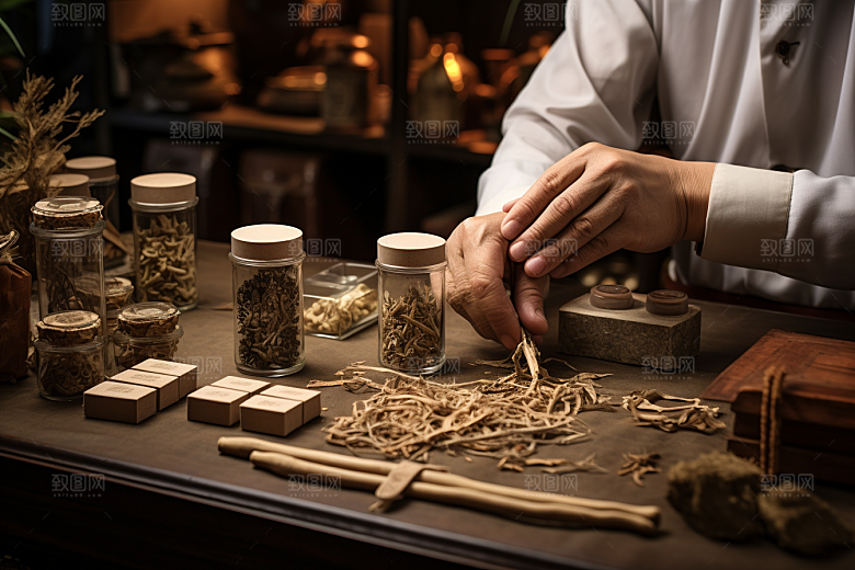 中医配药中国传统特写摄影图