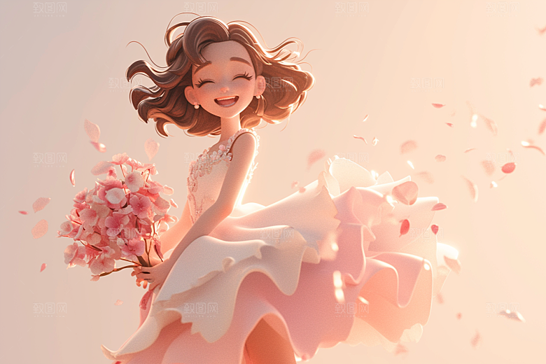 手捧鲜花的少女花朵梦幻素材