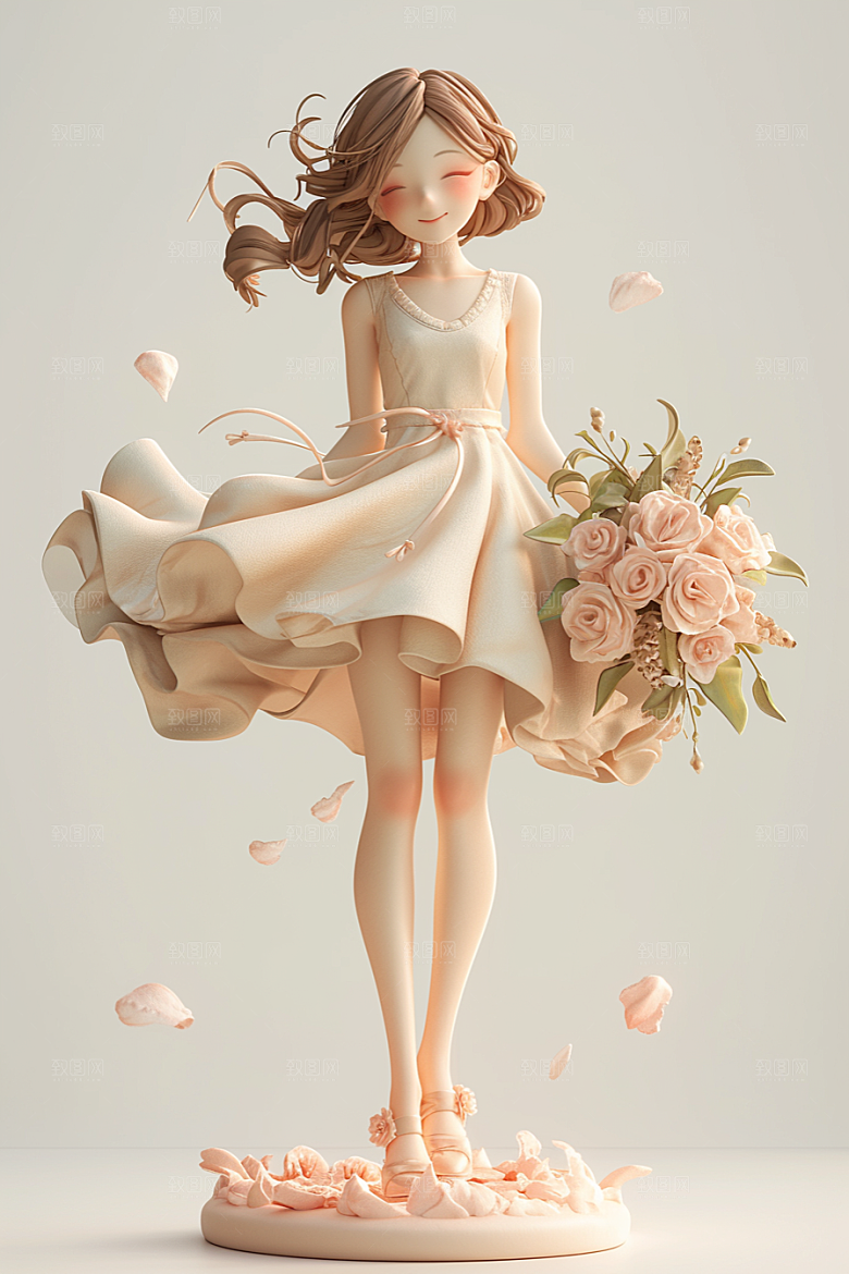 手捧鲜花的少女青春人物素材