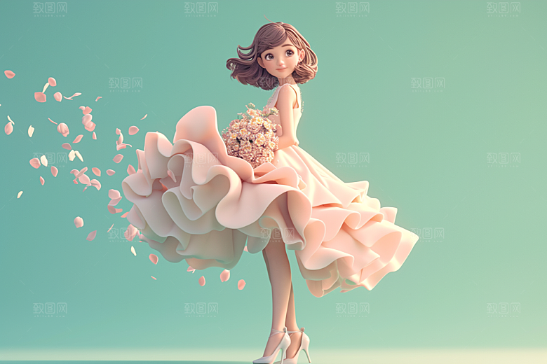 手捧鲜花的少女自然肖像素材