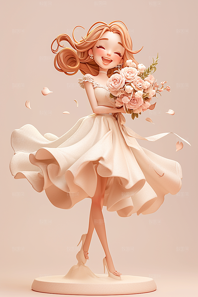 手捧鲜花的少女春天唯美素材