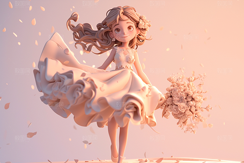 手捧鲜花的少女人物烂漫素材