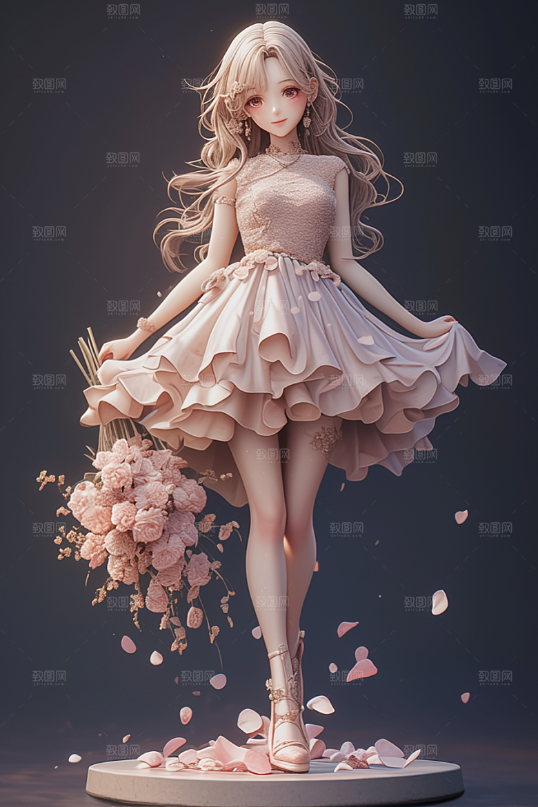 手捧鲜花的少女春天梦幻素材