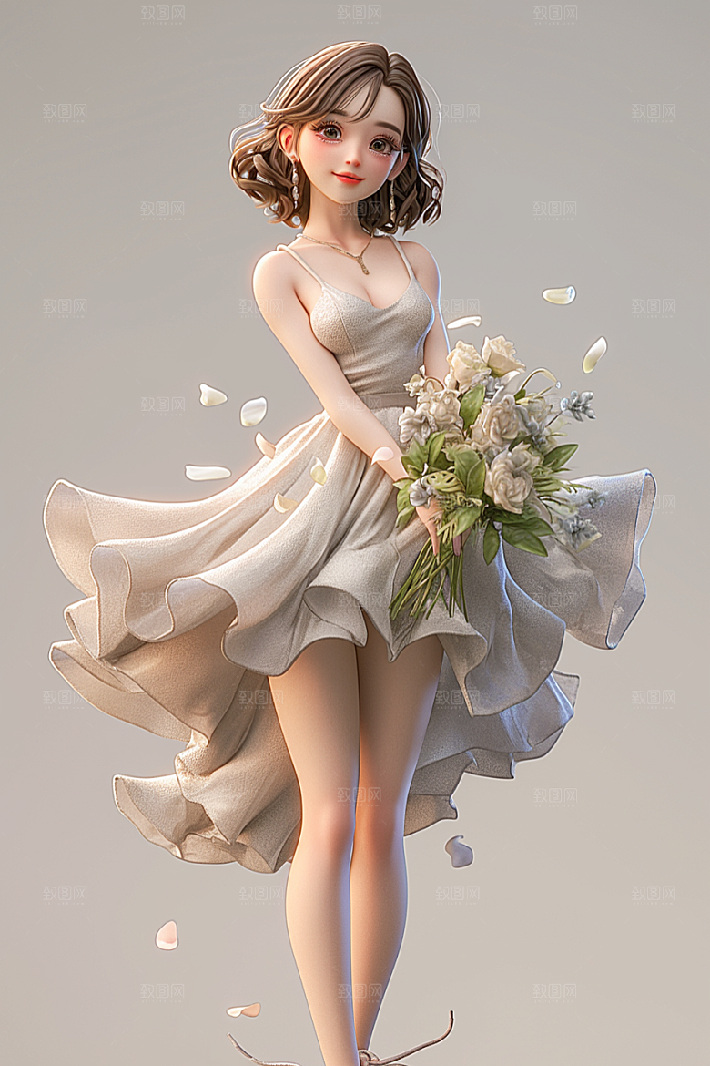 手捧鲜花的少女自然花朵素材