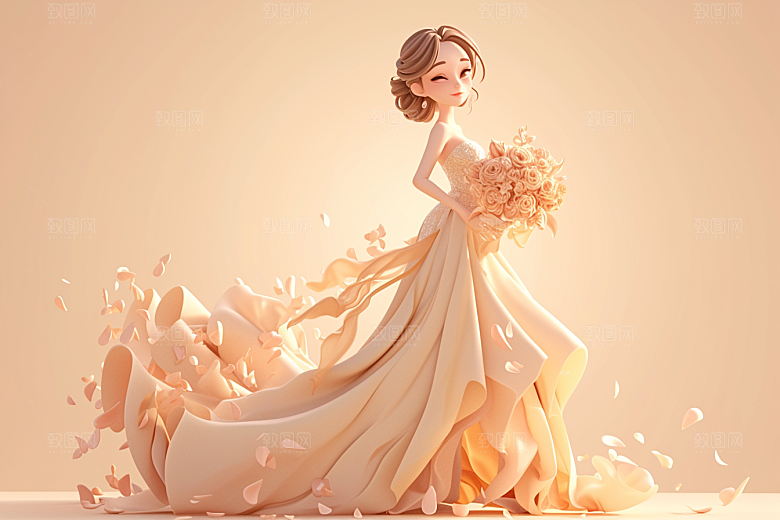 手捧鲜花的少女唯美春天素材