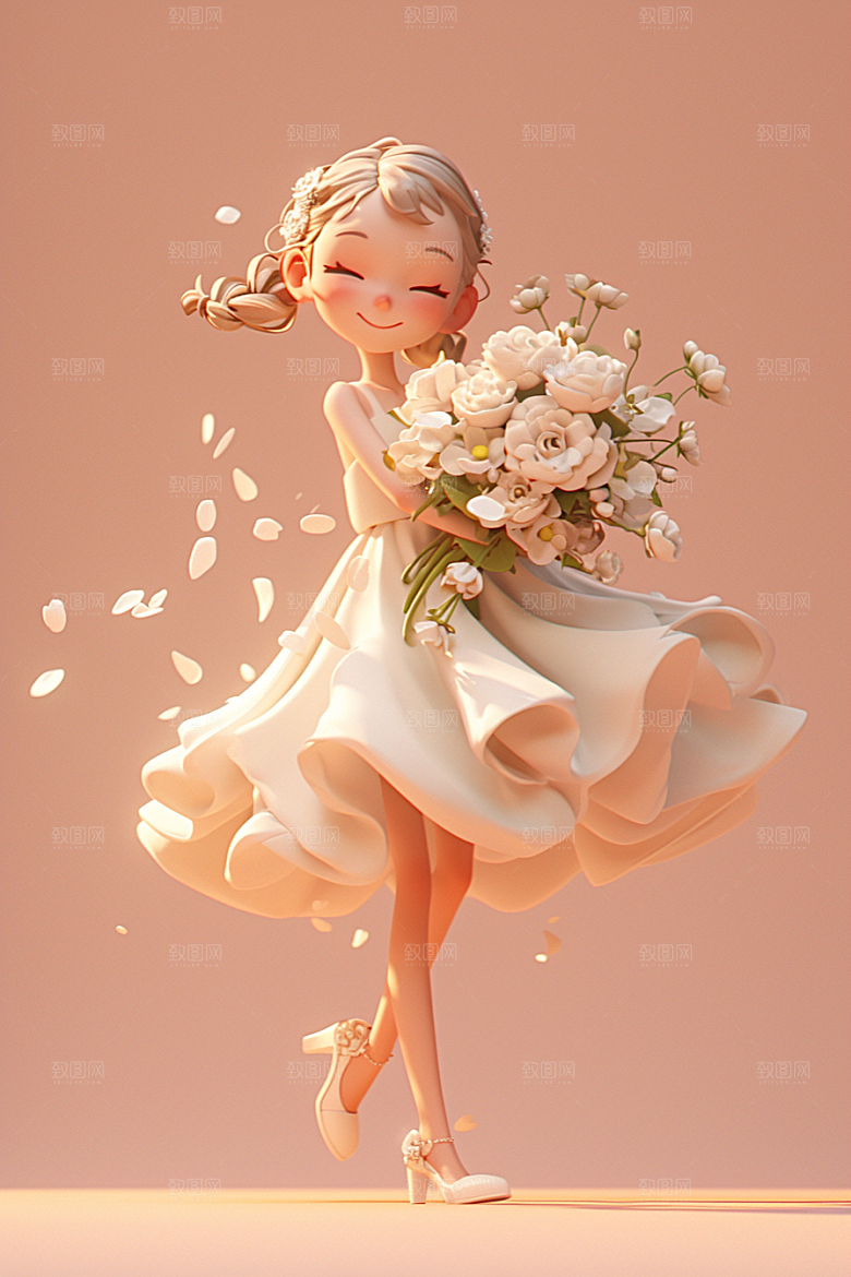 手捧鲜花的少女青春梦幻素材