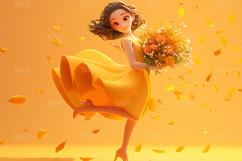 手捧鲜花的少女青春唯美素材