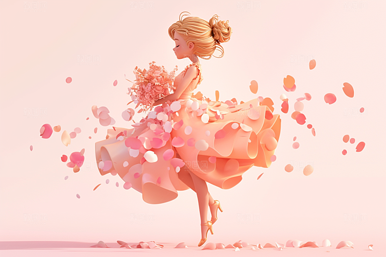 手捧鲜花的少女花朵春天素材