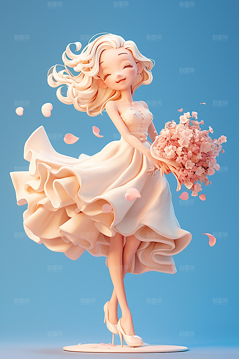手捧鲜花的少女青春烂漫素材