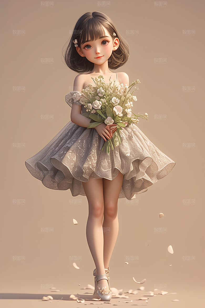 手捧鲜花的少女梦幻春天素材
