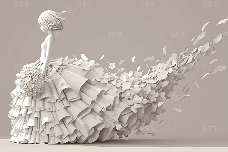 手捧鲜花的少女青春烂漫素材