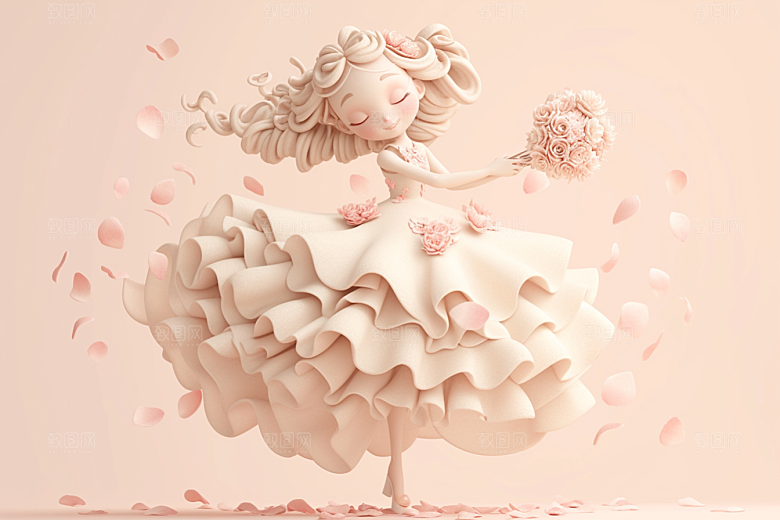 手捧鲜花的少女自然人物素材
