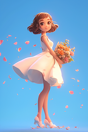 手捧鲜花的少女自然花朵素材