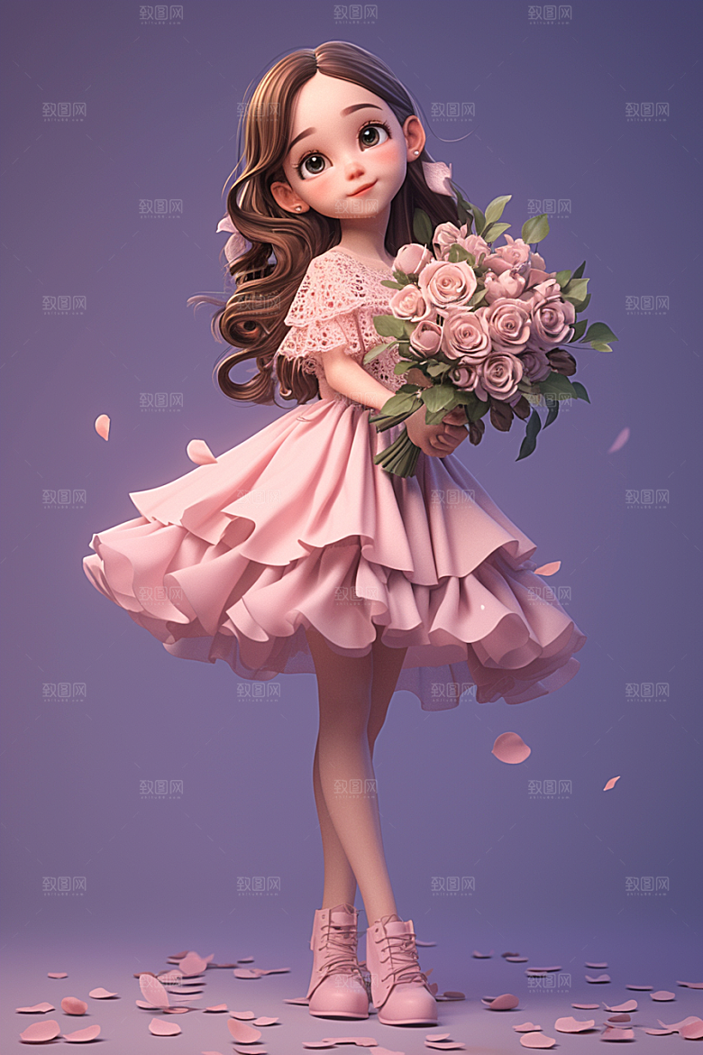 手捧鲜花的少女模型青春素材