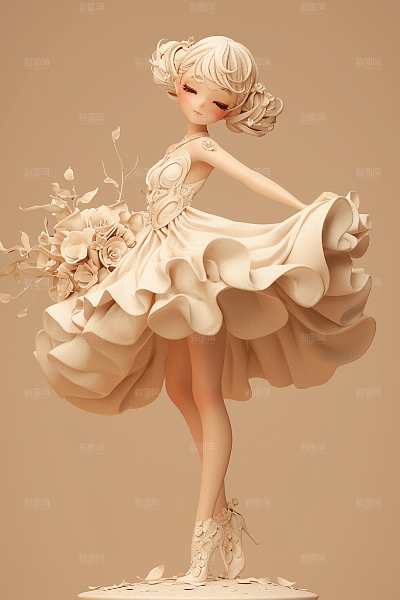 手捧鲜花的少女烂漫清新素材