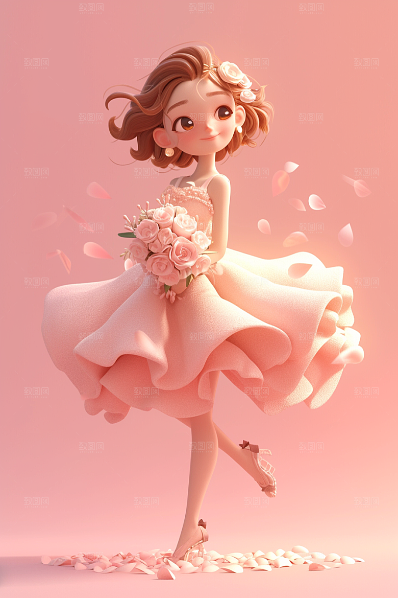 手捧鲜花的少女梦幻烂漫素材