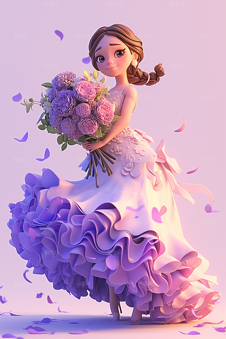 手捧鲜花的少女梦幻青春素材