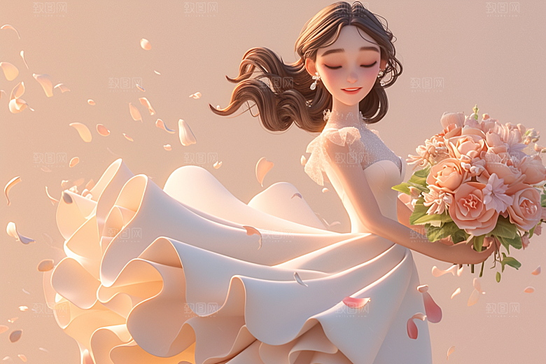 手捧鲜花的少女自然梦幻素材