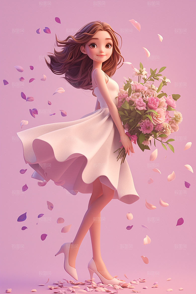 手捧鲜花的少女梦幻春天素材