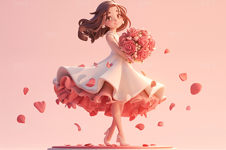 手捧鲜花的少女自然唯美素材