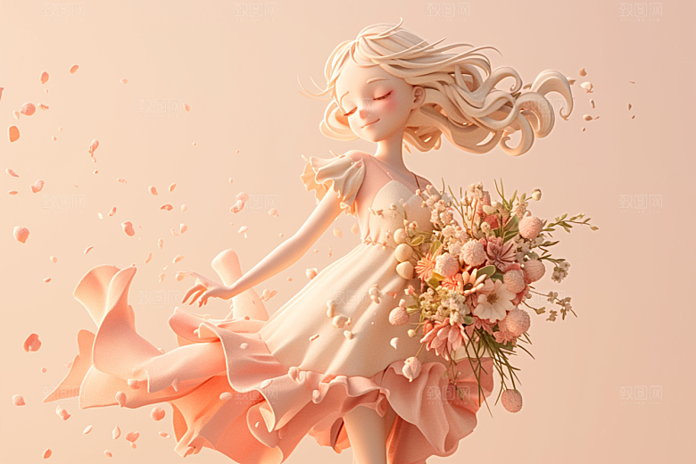 手捧鲜花的少女烂漫人物素材