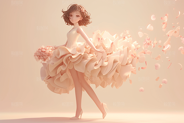 手捧鲜花的少女花朵春天素材