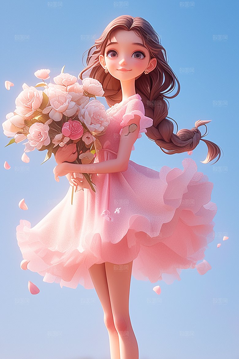 手捧鲜花的少女梦幻春天素材