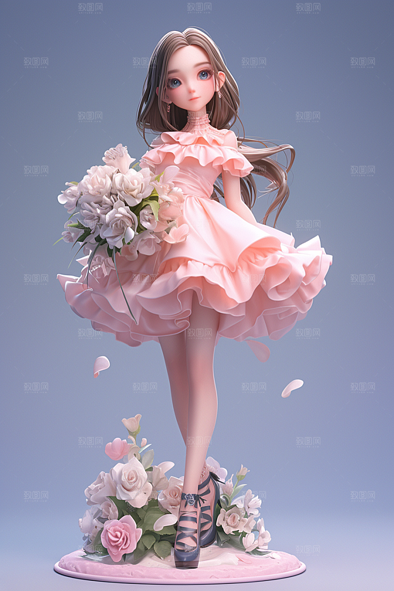 手捧鲜花的少女清新青春素材