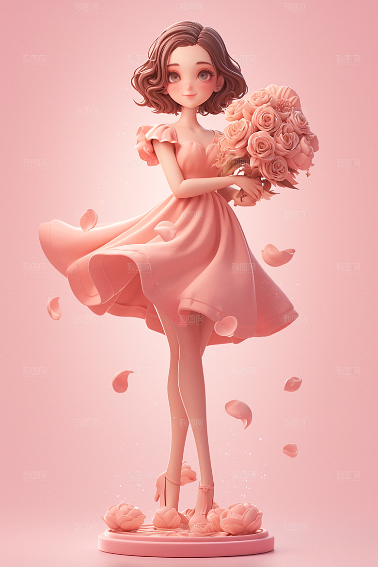 手捧鲜花的少女青春自然素材