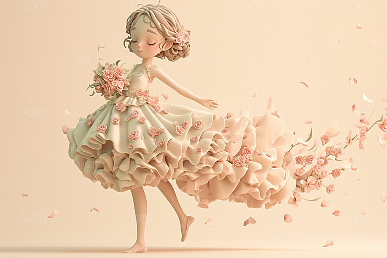 手捧鲜花的少女自然春天素材