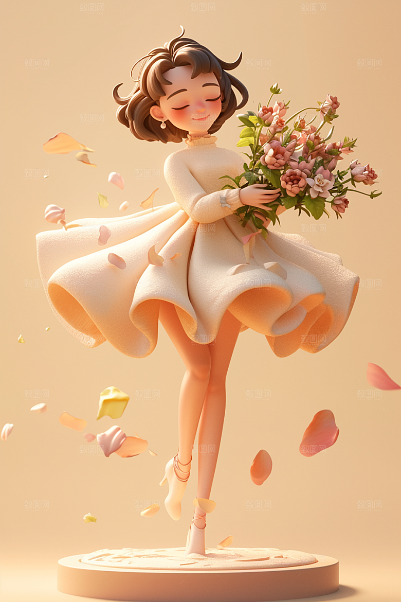 手捧鲜花的少女青春清新素材