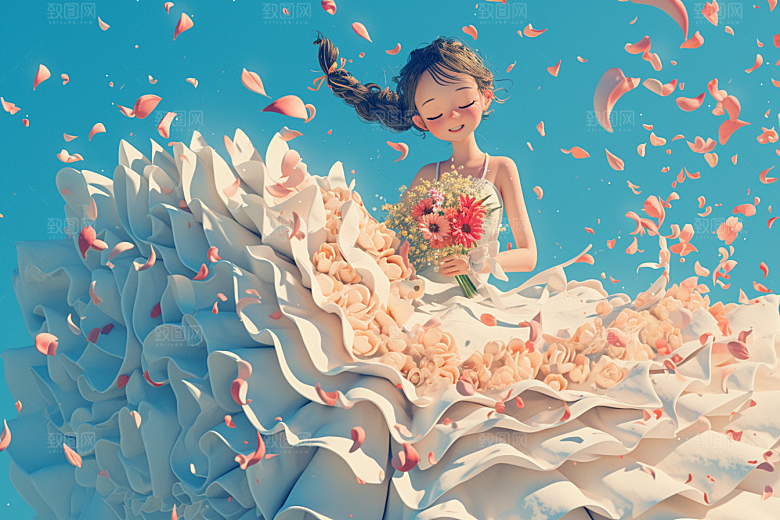 手捧鲜花的少女人物青春素材