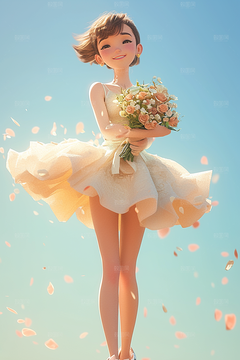 手捧鲜花的少女梦幻人物素材