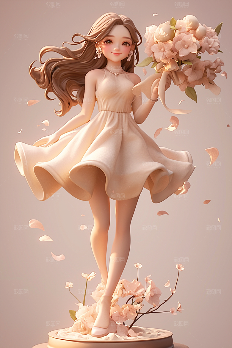 手捧鲜花的少女自然唯美素材