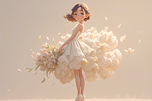 手捧鲜花的少女春天花朵素材