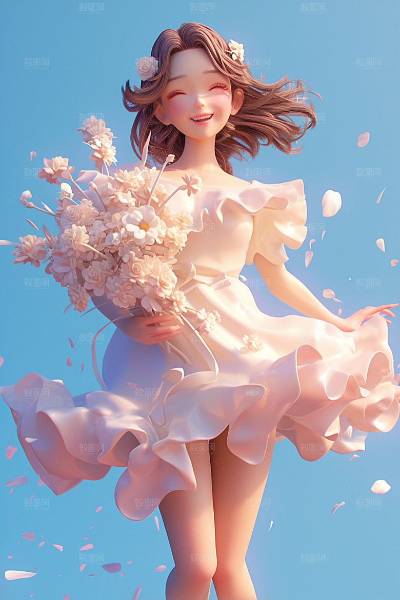 手捧鲜花的少女自然人物素材