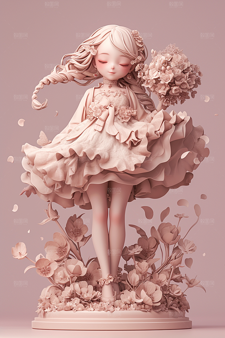 手捧鲜花的少女自然肖像素材