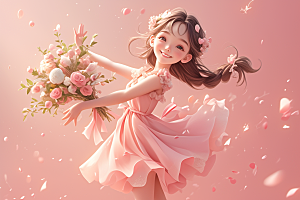 手捧鲜花的少女自然青春素材